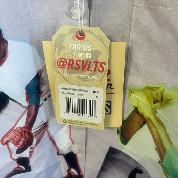 RSVLTS Medium Jackie Robinson Scrapbook Brooklyn Dodger 42 Kunuflex Button Shirt - Picture 3 of 8